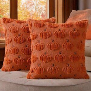 Pumpkin Pillow Covers Decorative Throw Cases Halloween Holiday Fall Decor 16x16